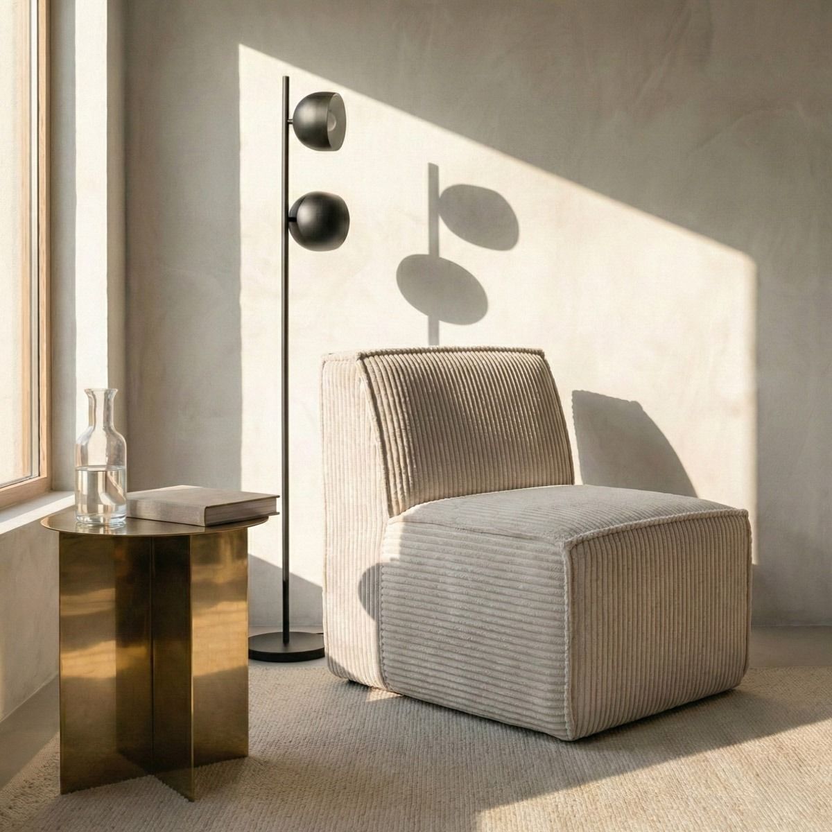 Fotel modułowy LYKKE jasnoszary piankowy sztruksowy 73x88x73 cm