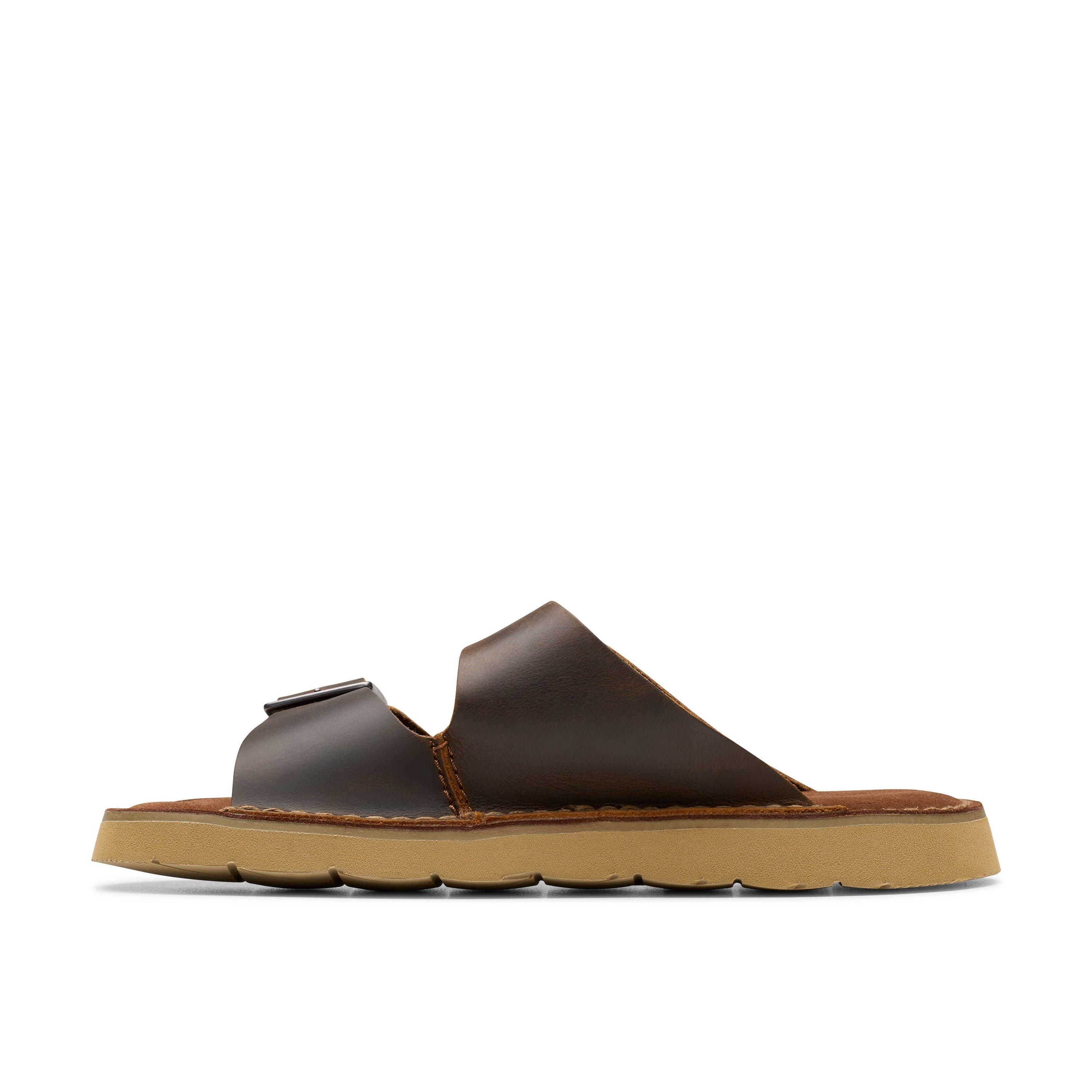 Clarks Solsbury Strap Beeswax Leather Flat Sandals,Sliders