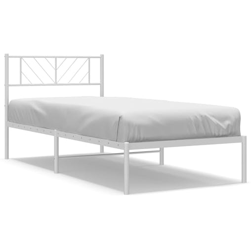 NNEVL Metal Bed Frame with Headboard White 107x203 cm