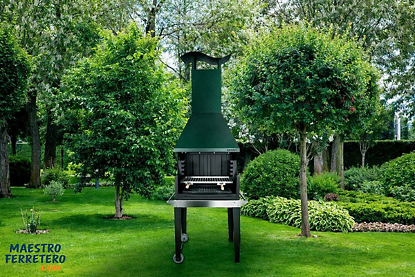 MF - Barbecue à bois et charbon style argentin pour jardin modèle Coven vert avec table
