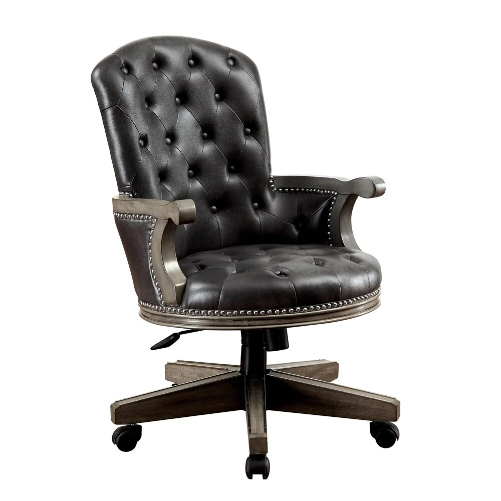 Nami Transitional Grey Faux Leather Height Adjustable Desk Chair by Furniture of America