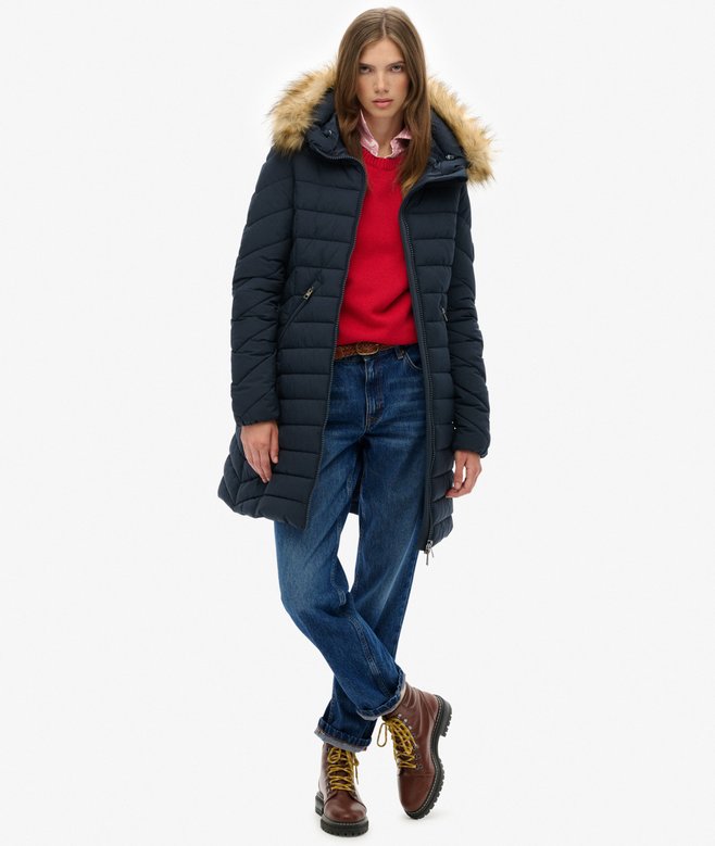 Fuji Faux Fur Hooded Mid Length Coat