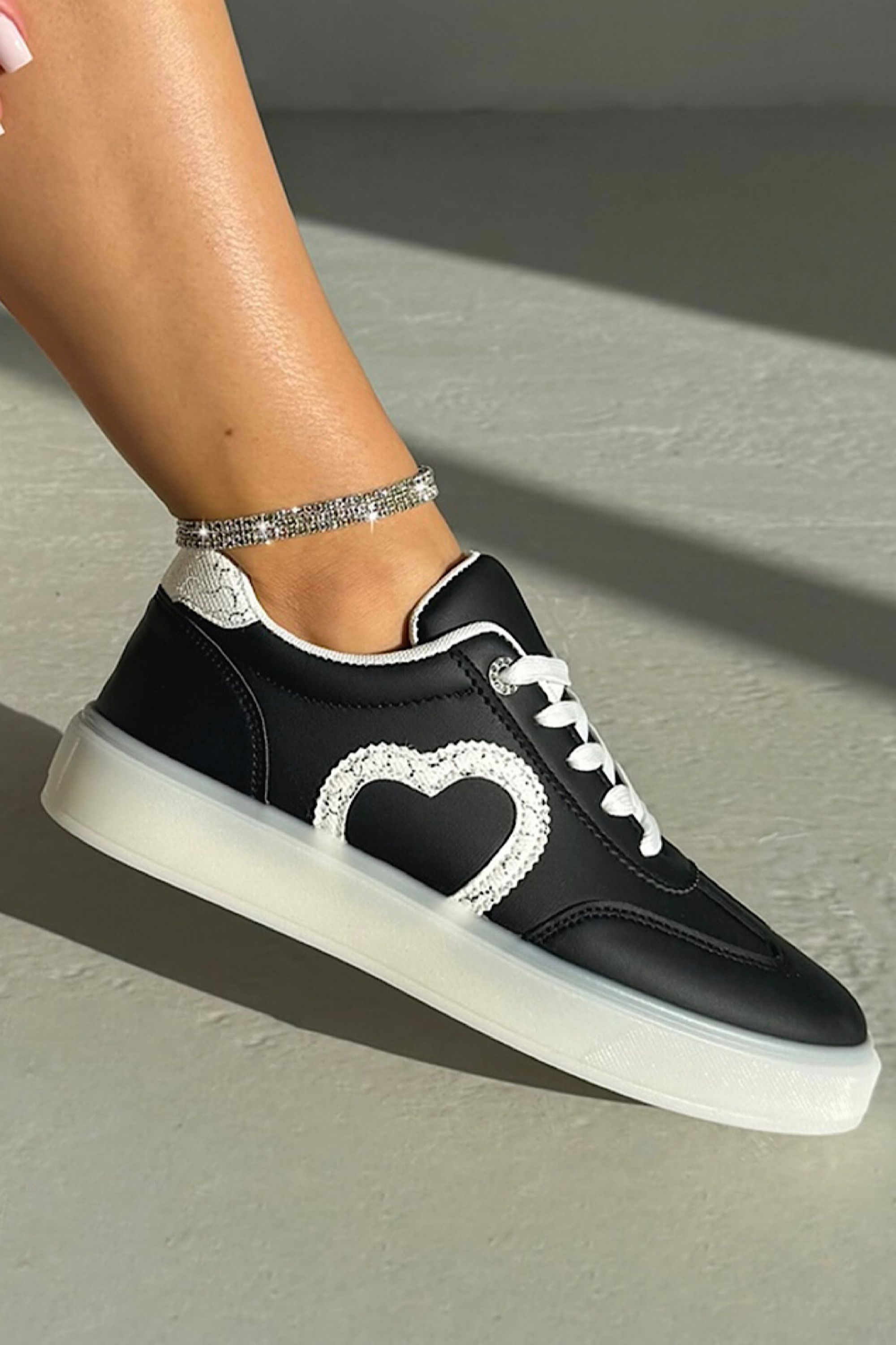 Love Lemonade Crystal Cherish Heart Lace-Up Trainers
