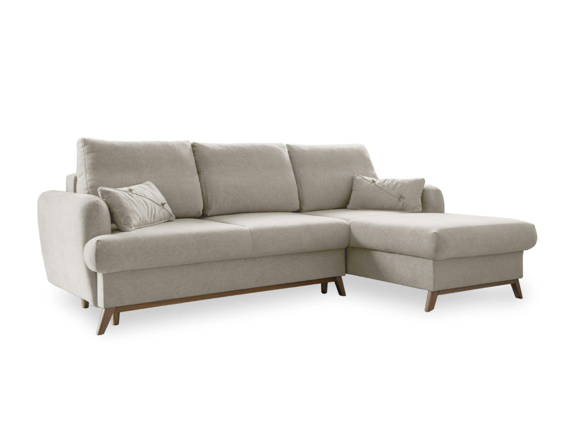 LAGOM - Canapé d'angle droit convertible 4 places en tissu beige