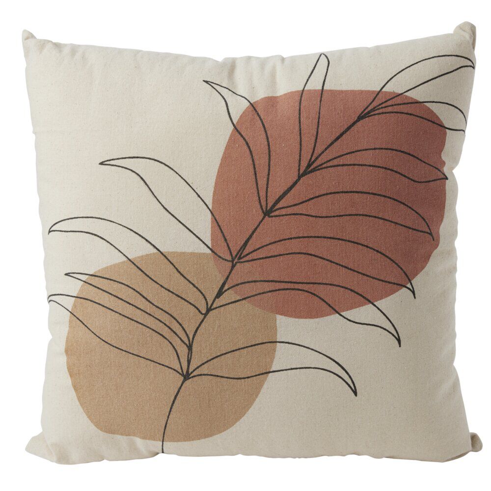 Coussin déco feuille 45x45cm beige et orange