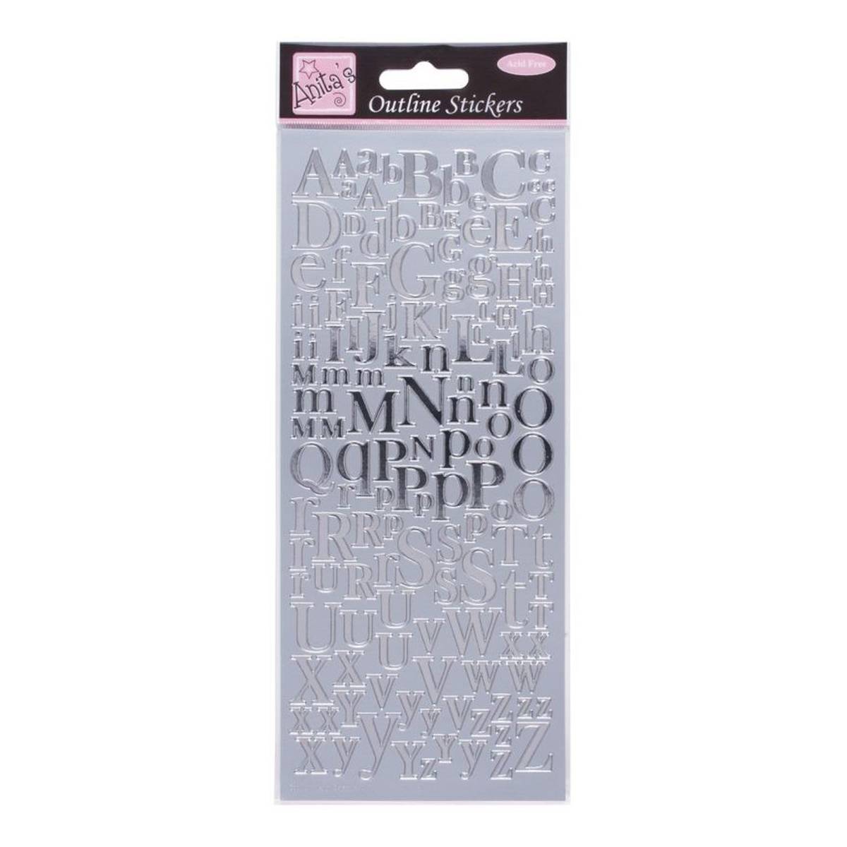 Outline Stickers Mixed Serif Alphabets Silver