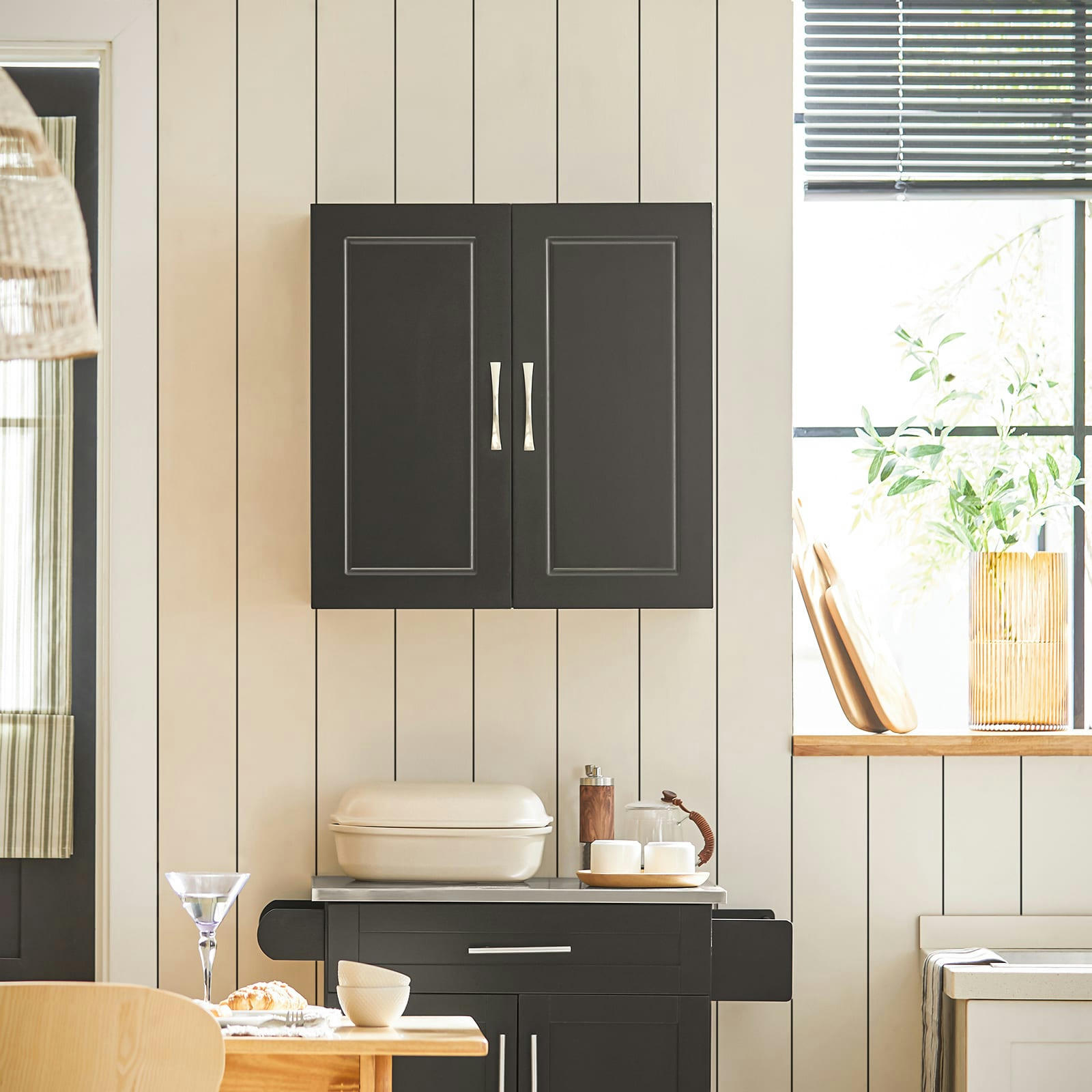 - Meuble haut 2 portes effet bois noir