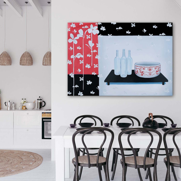 Feeby Obraz na płótnie Szklane butelki i misa 60x40