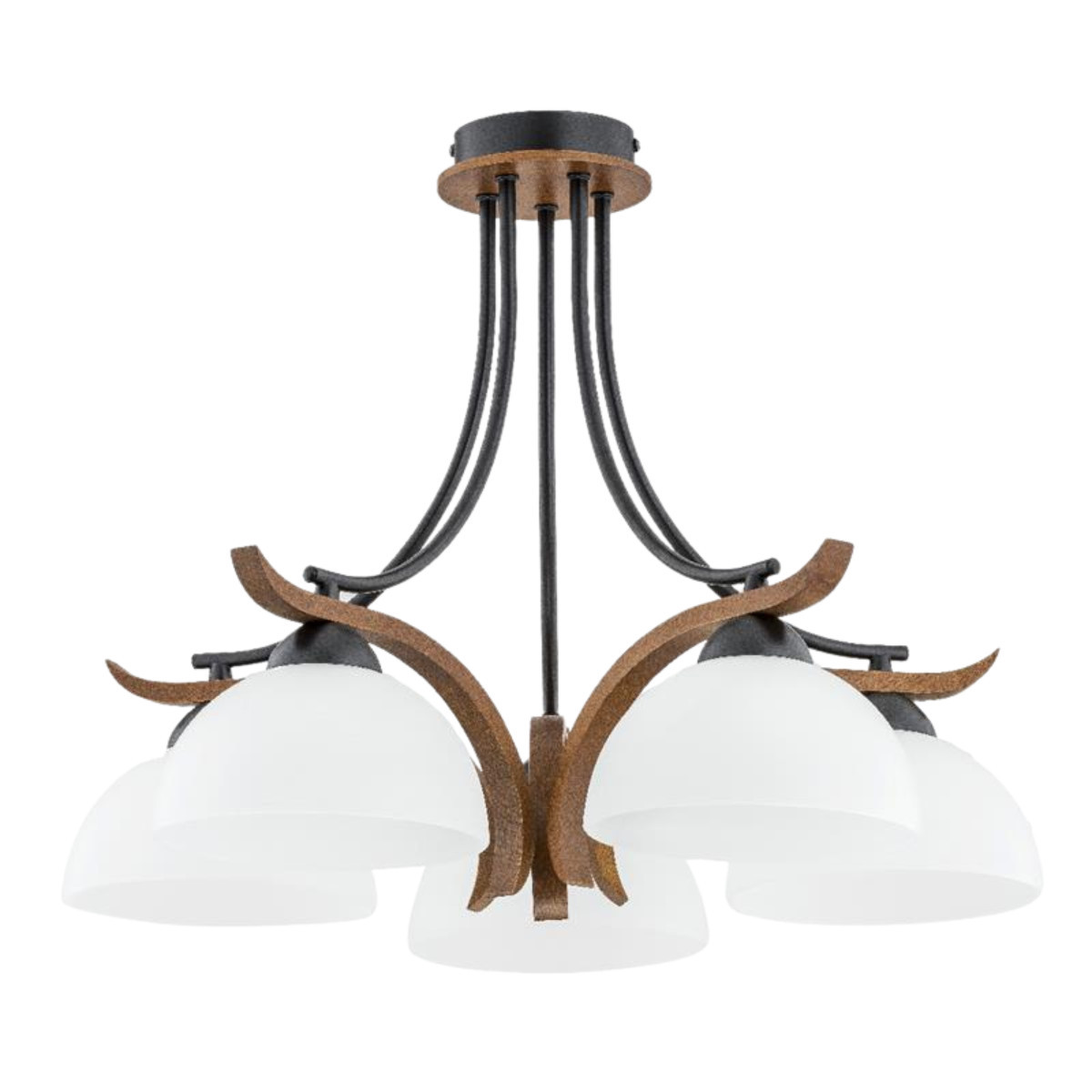 Lampa wisząca czarno-biała-ciemne drewno BAFIA 5xE27x15W Alfa