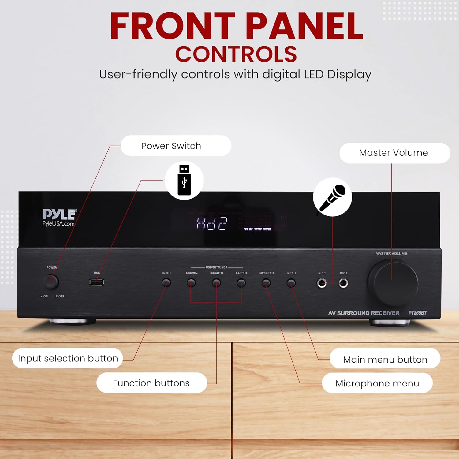 Pyle 5.2 Channel Hi-Fi Home Theater Receiver - 1000W MAX Wireless BT Surround Sound Stereo Amplifier System with 4k Ultra HD Support, MP3/USB/DAC, Ideal for Immersive Home Audio Experience