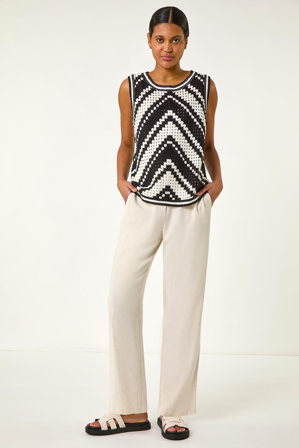Roman Chevron Crochet Knit Vest Top