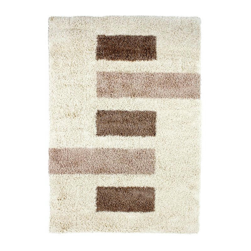 MAURANNE - Tapis à poils longs motifs rectangles beige 160x230