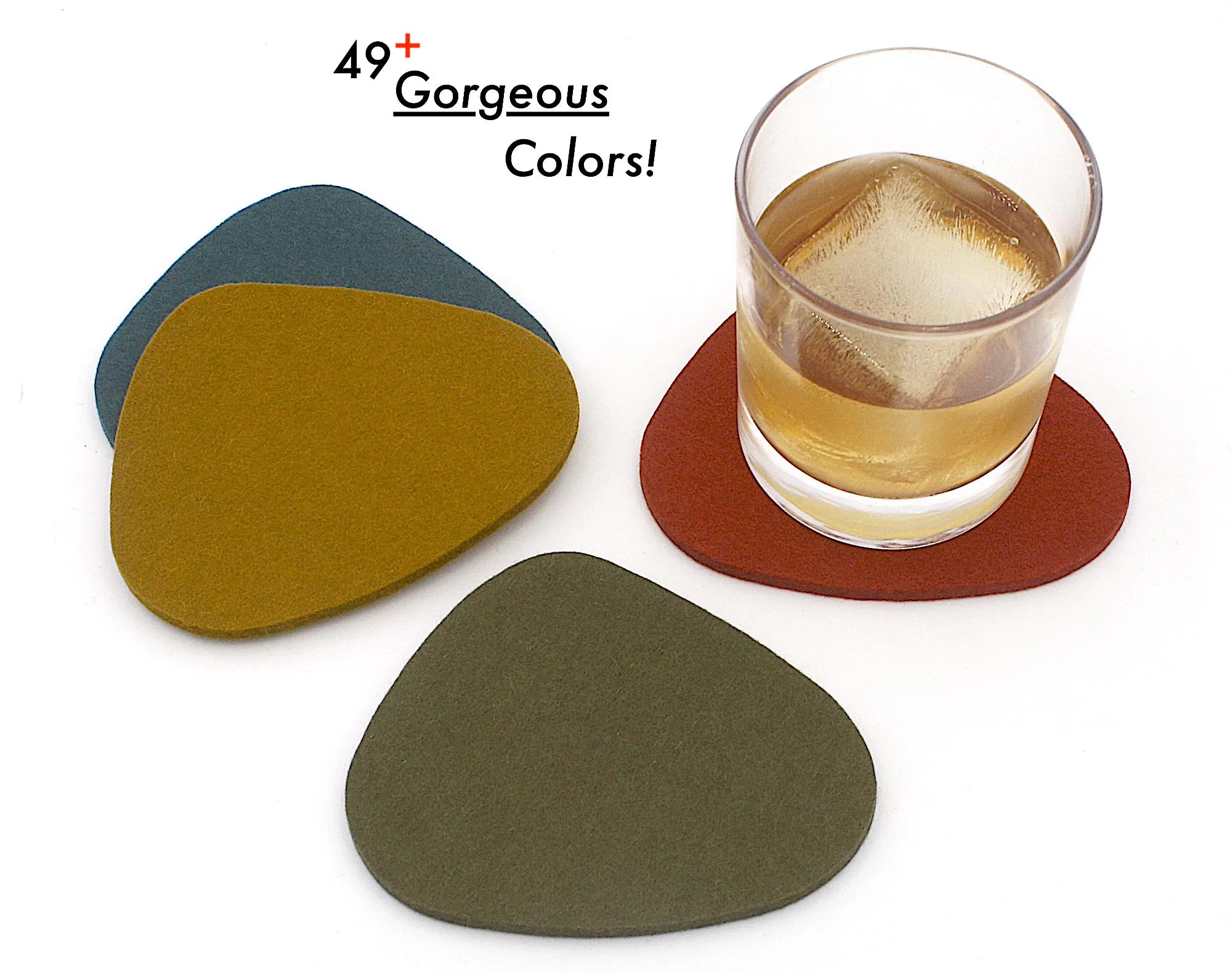 Mid Century Modern Merino Wool Felt Coasters: Retro Drink Coaster Set