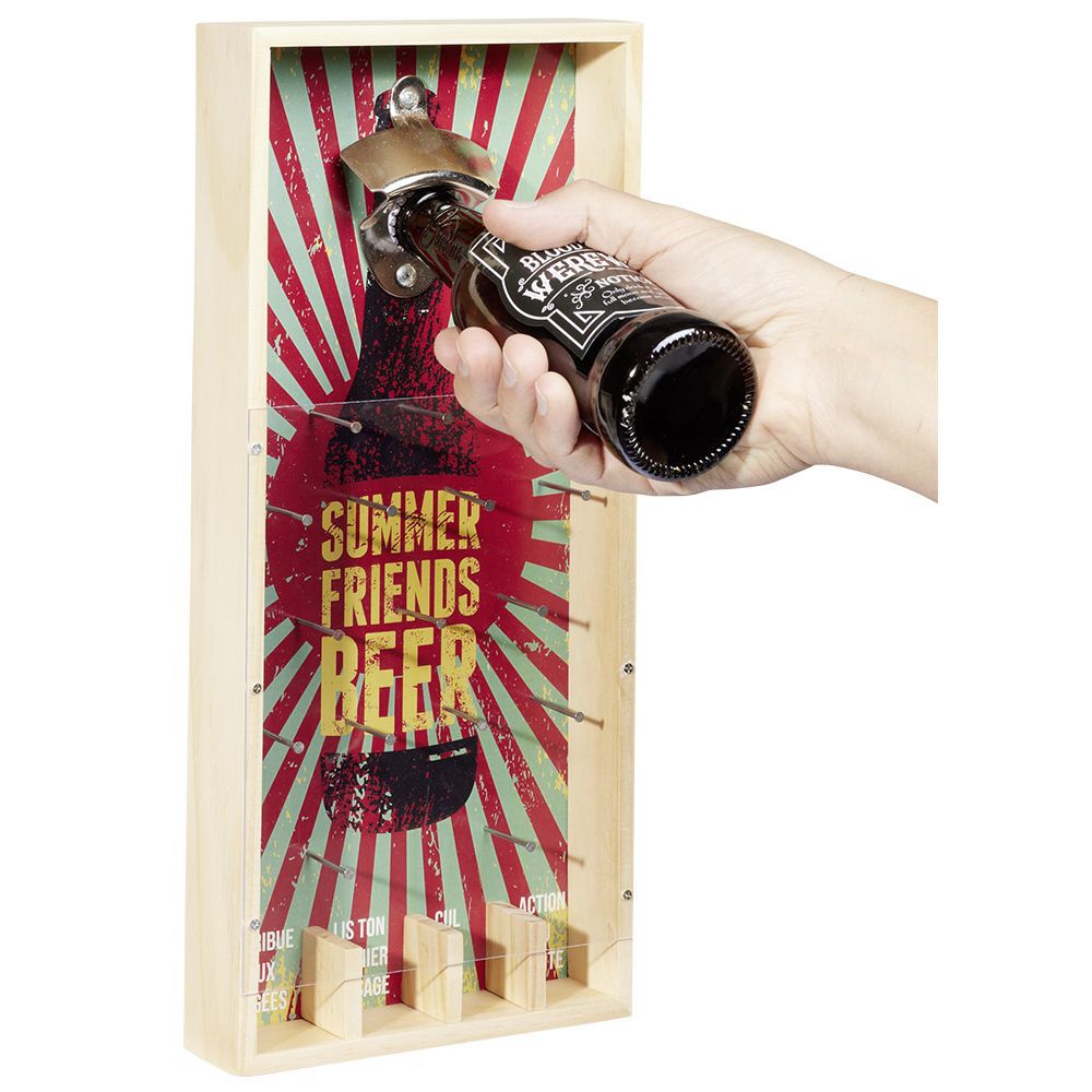 Jeu à boire décapsuleur en bois Summer Friends Beer H40cm