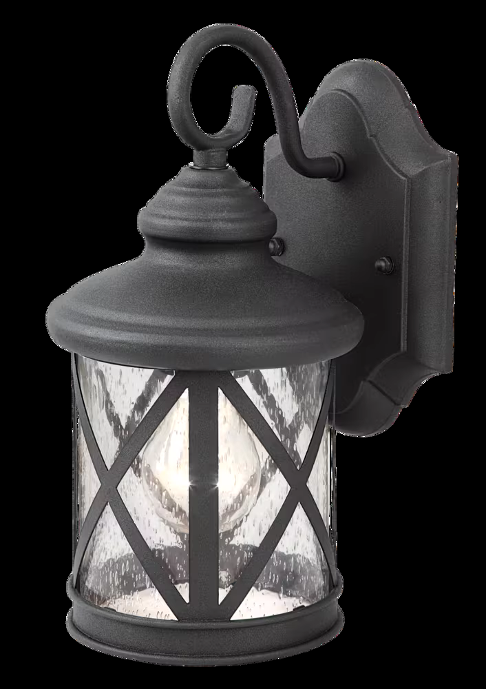 NOMA Crossed Seeded Glass Outdoor Down Wall Light, Weather-Resistant, 2-pk, Black
