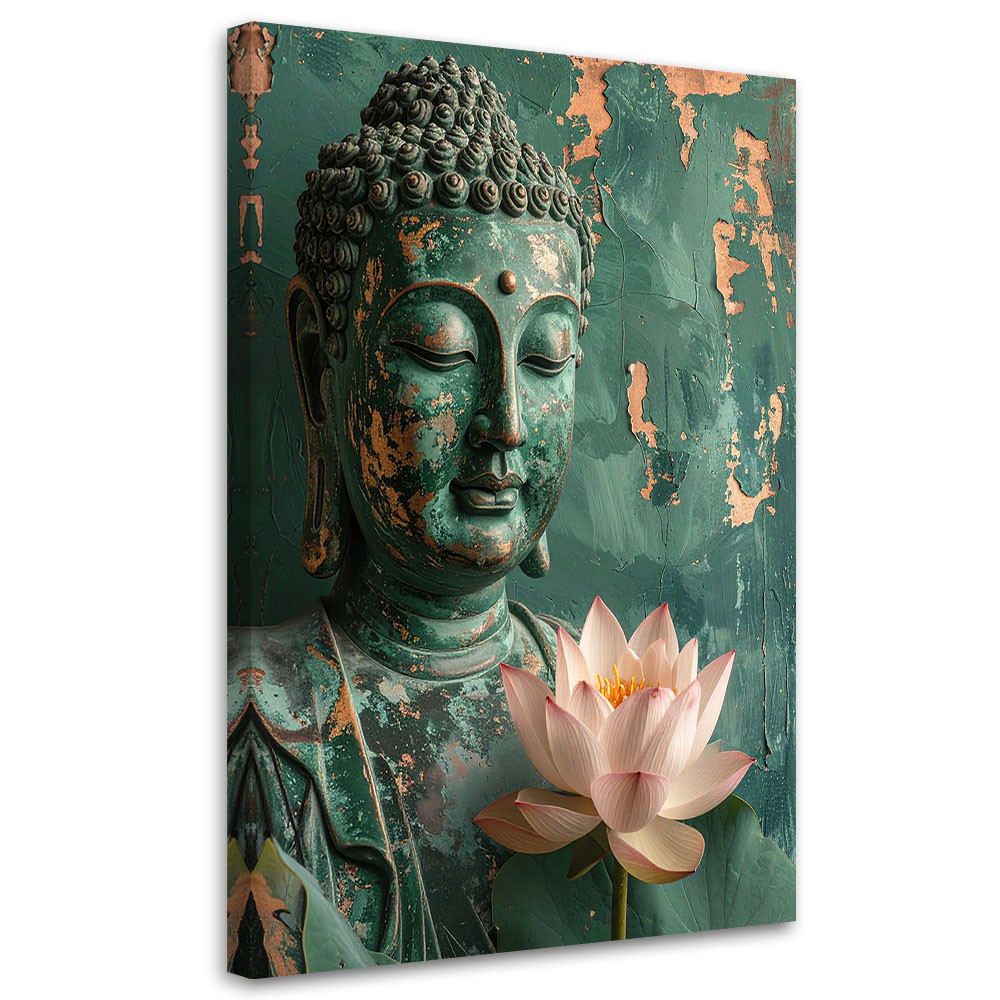 Obraz do salonu sypialni biura, Kwiat Lotosu Budda Zen Spa zielony 20x30