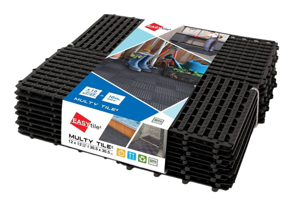 Multy Home Indoor/Outdoor 100% Recycled Rubber Multy Tile, 10-pk, Black, 12-in x 12-in