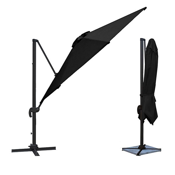 Parasol déporté MOLOKAI carré 3x3m noir   housse - HAPPY GARDEN