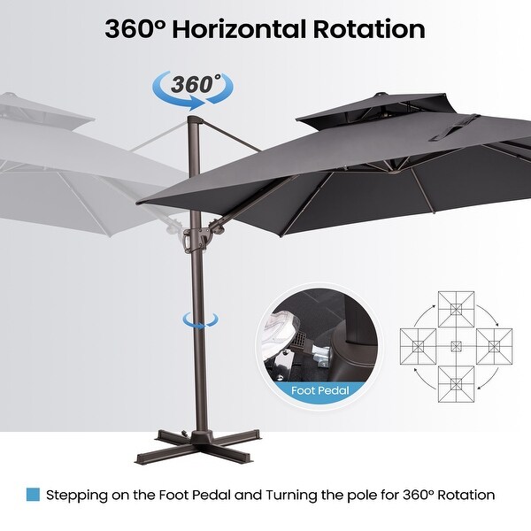 Outdoor 10 x 10 ft Square Double Top Patio Cantilever Offset Umbrella