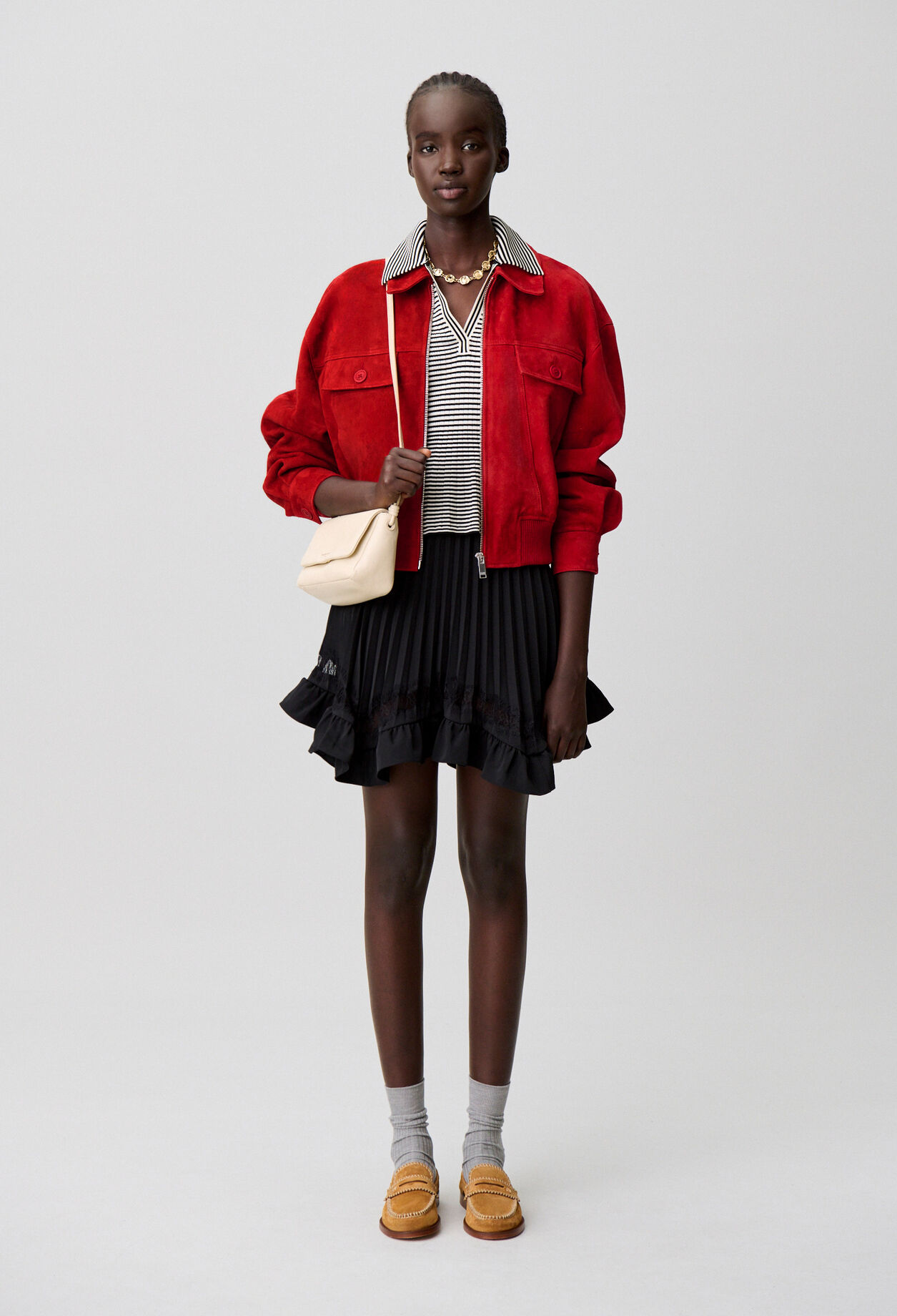Blouson cuir suède rouge