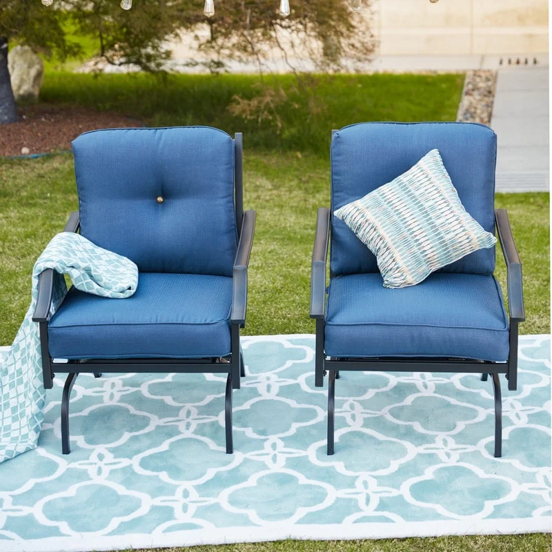 Patio Festival Outdoor Metal Rocking-Motion Chair with Cushions (2-Pack)