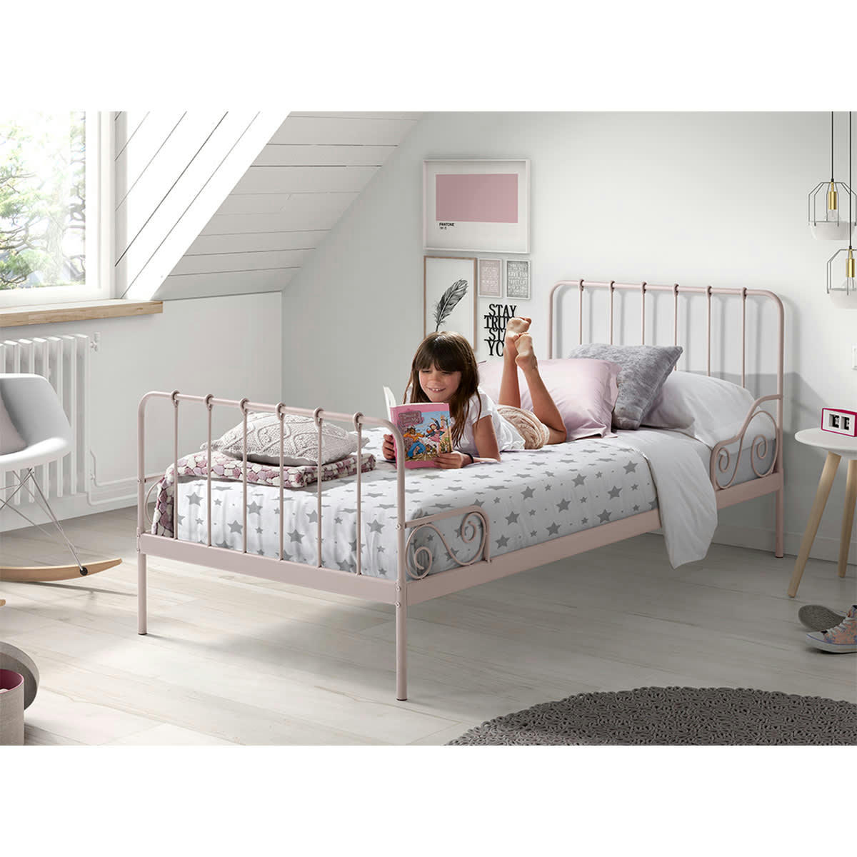 ALICE - Lit 90x200 sommier inclus rose