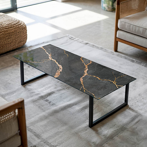 Dessus de table en verre trempé Wallfluent 125x50 cm Motif marbré avec veines
