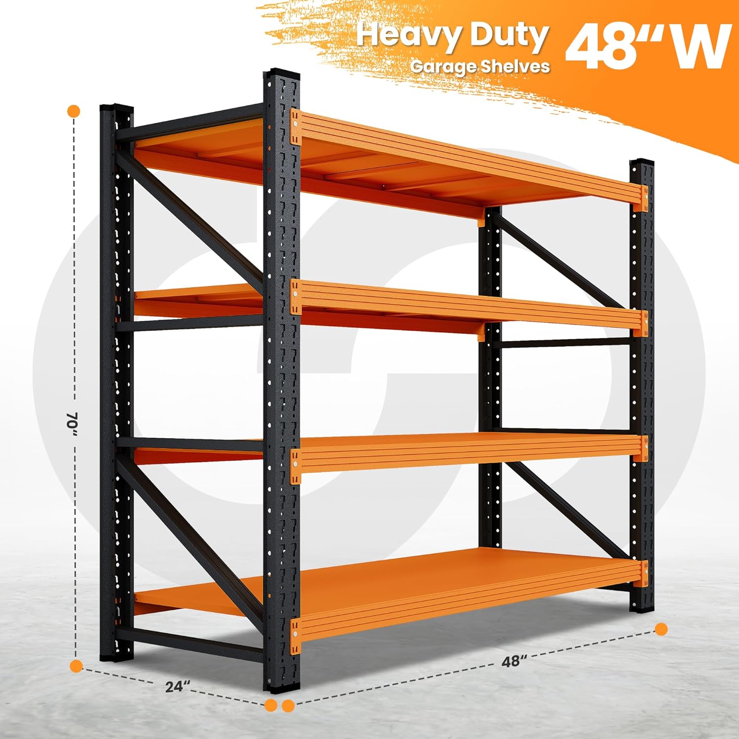 48 W Garage Storage Shelves Heavy Duty, 3000LBS Metal Shelving Units, 4 Tier Tall Metal Shelving, 24 Deep Steel Shelf Rack , Adjustable Utility Standing Shelf for Warehouse/Shop 48W x 24D x 70H