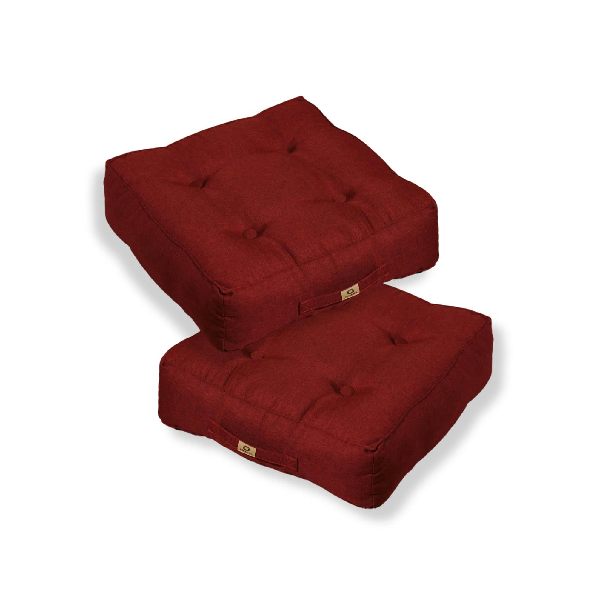 - Lot de 2 coussins de sol effet lin 54 x 54 x 18 cm - rouge