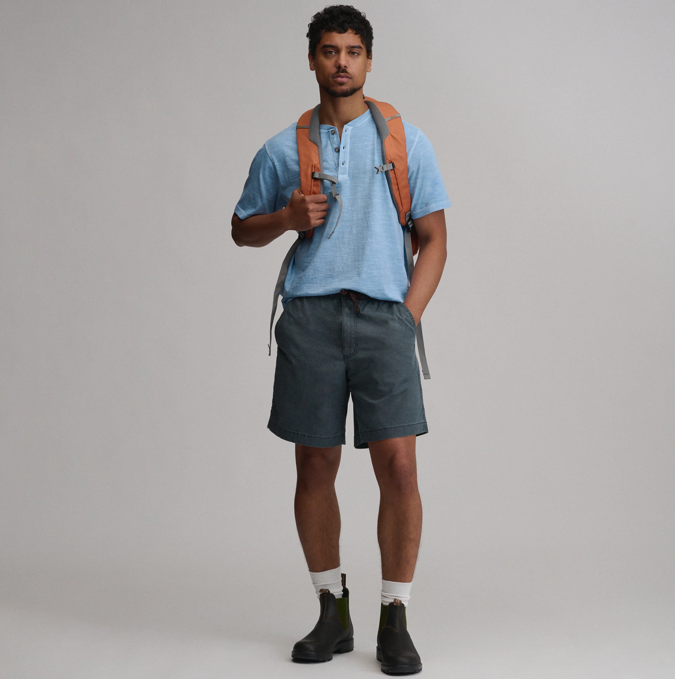 Men's Short-Sleeve Sunwashed Cotton Henley