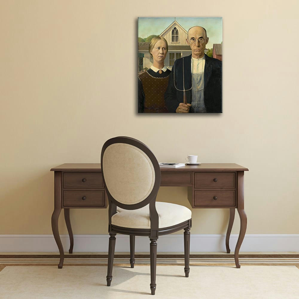 - Tableau impression sur toile American Gothic Grant Wood 60x90cm