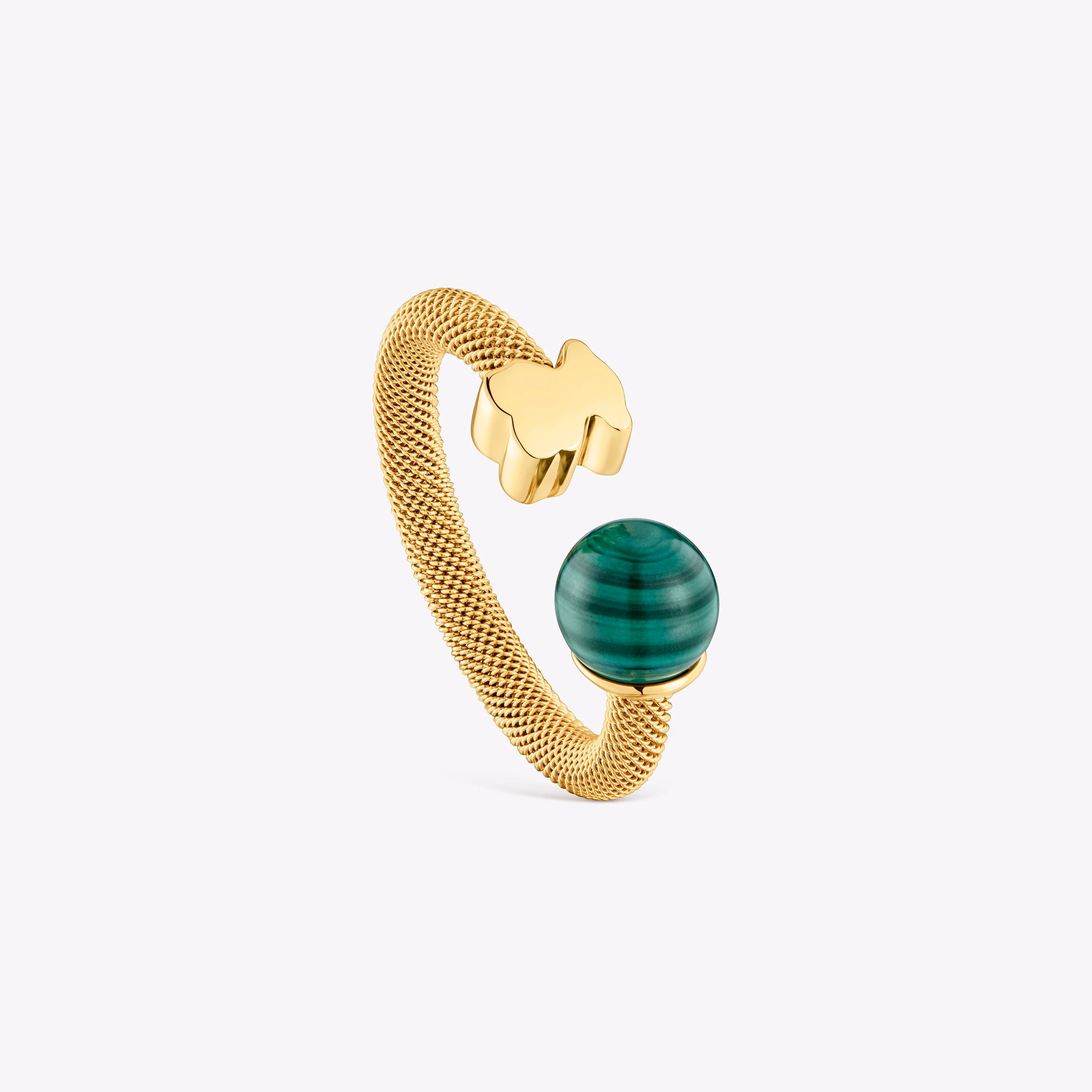 Anillo abierto de acero dorado y malaquita Icon Mesh