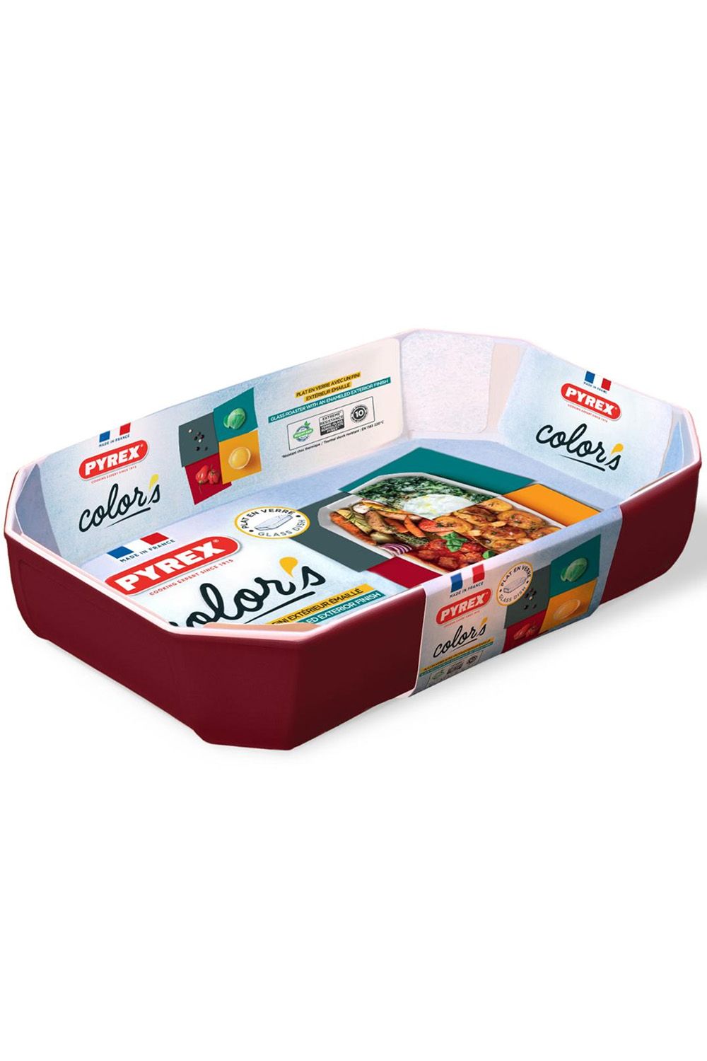 Pyrex Geometric Rectangular Roaster Red