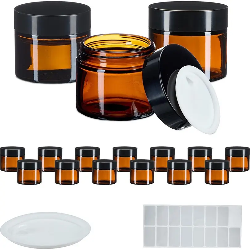 Wattedose 16er-Set Braunglas Salbentiegel