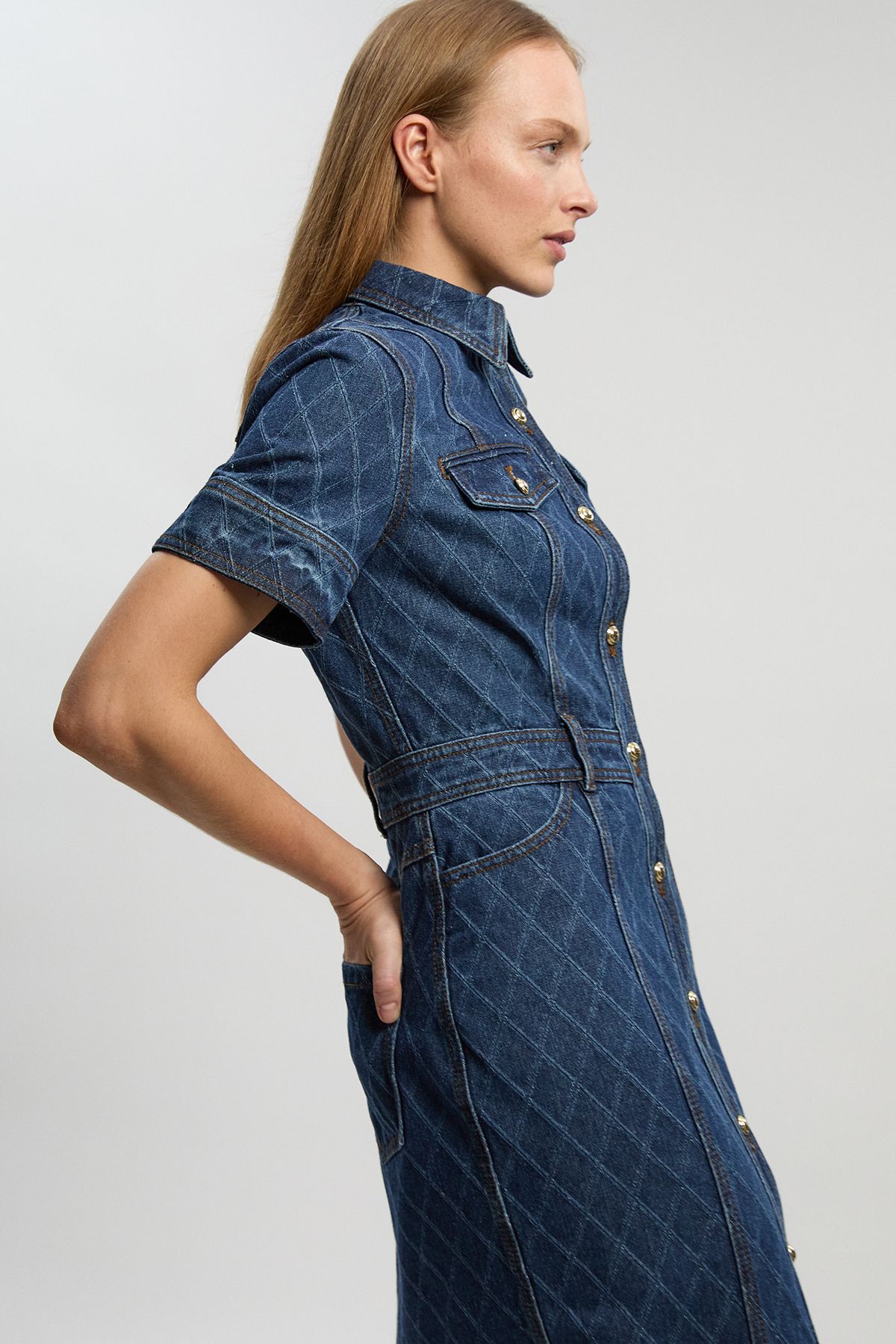 KarenMillen Petite Denim Printed Midi Dress