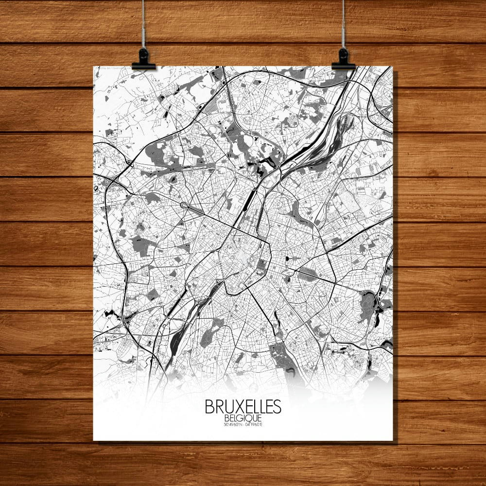 - Affiche Bruxelles Carte N&B 40x50