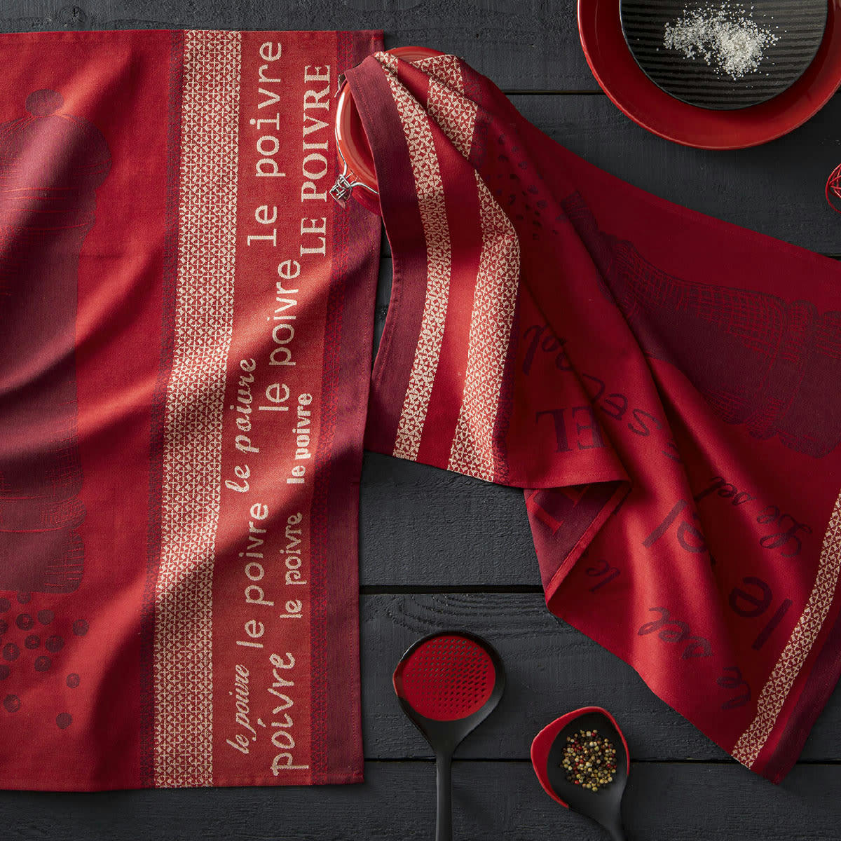 SEL - Torchon imprimé en coton Rouge 50x75