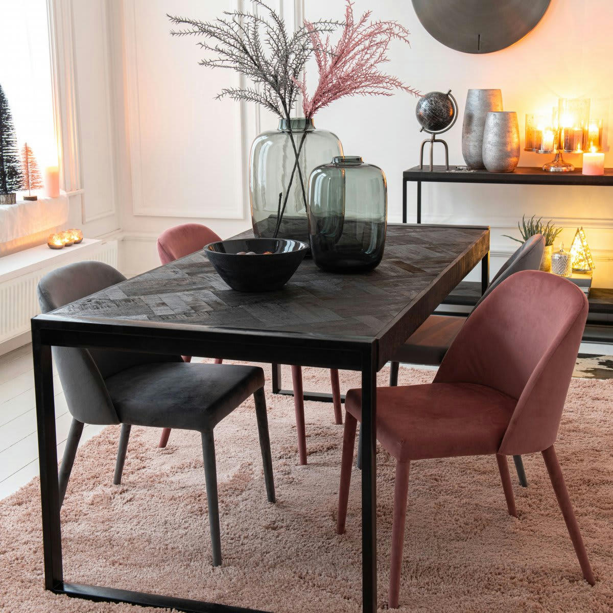 VARSOVIE - Chaise salle à manger en velours gris