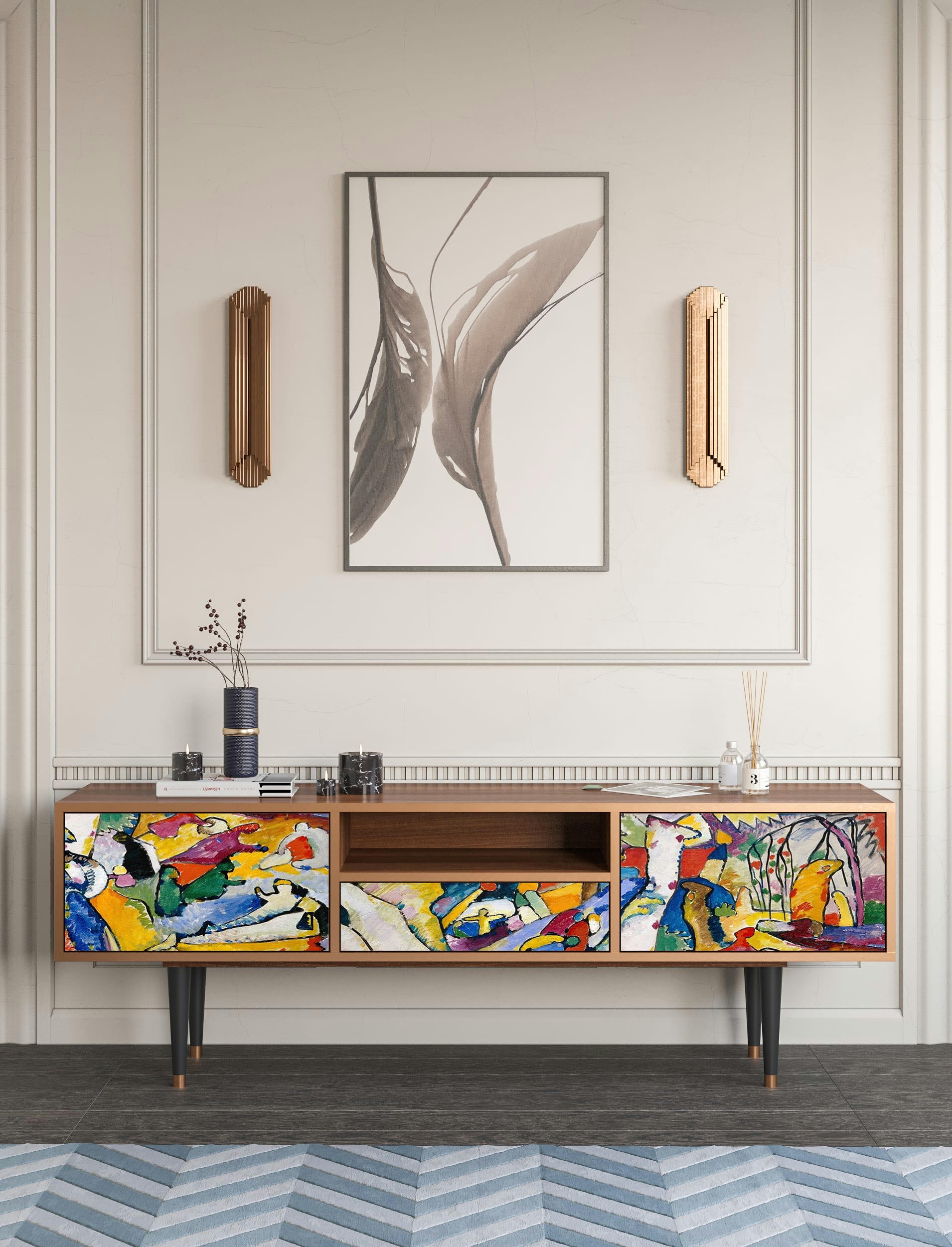 IMPROVISATION 26 BY WASSILY KANDINSKY - Meuble TV  multicolore 1 tiroir et 2 portes L 170 cm