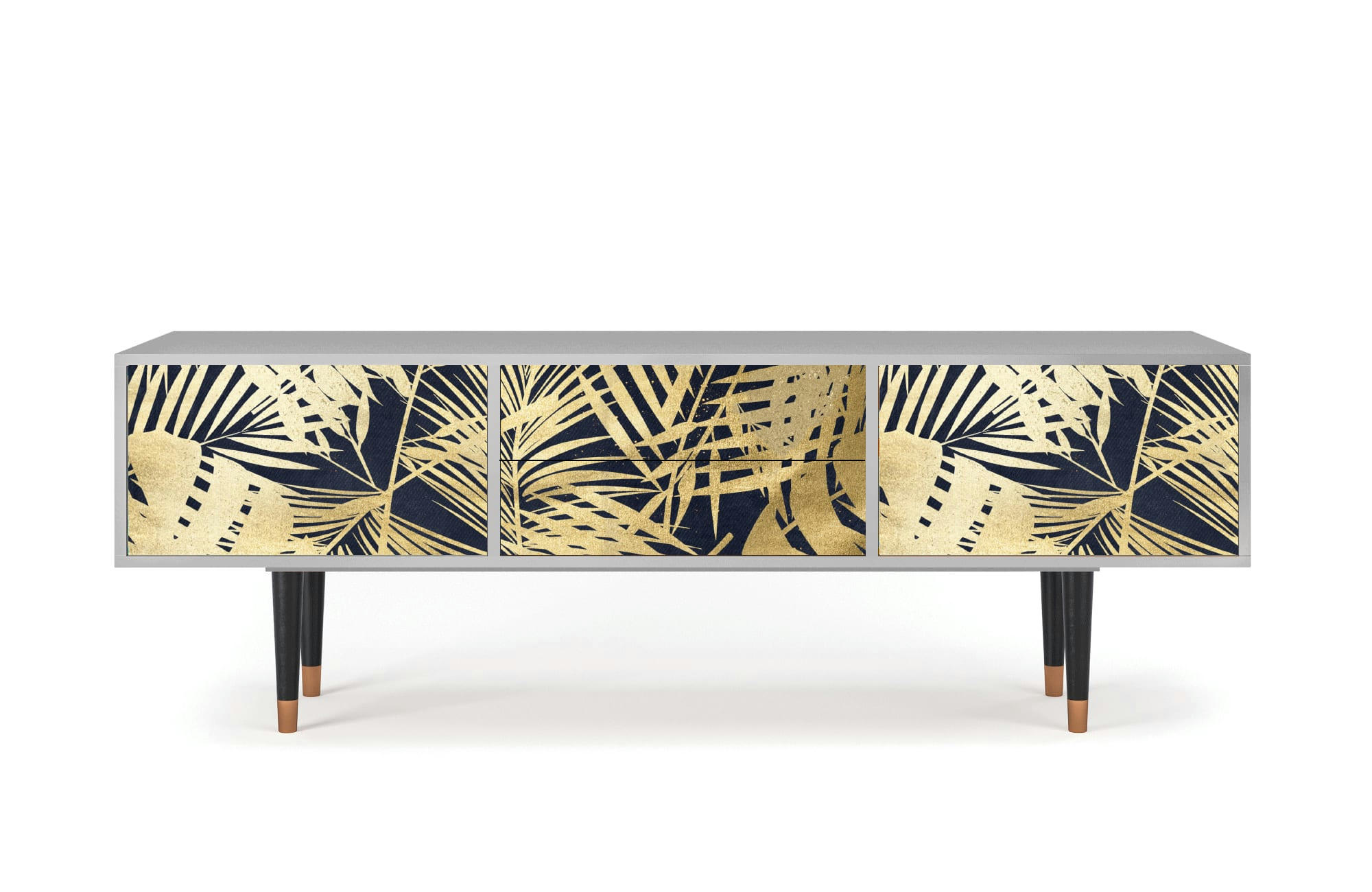 JUNGLE VIBES - Meuble TV  bleu et jaune 2 tiroirs et 2 portes L 170 cm