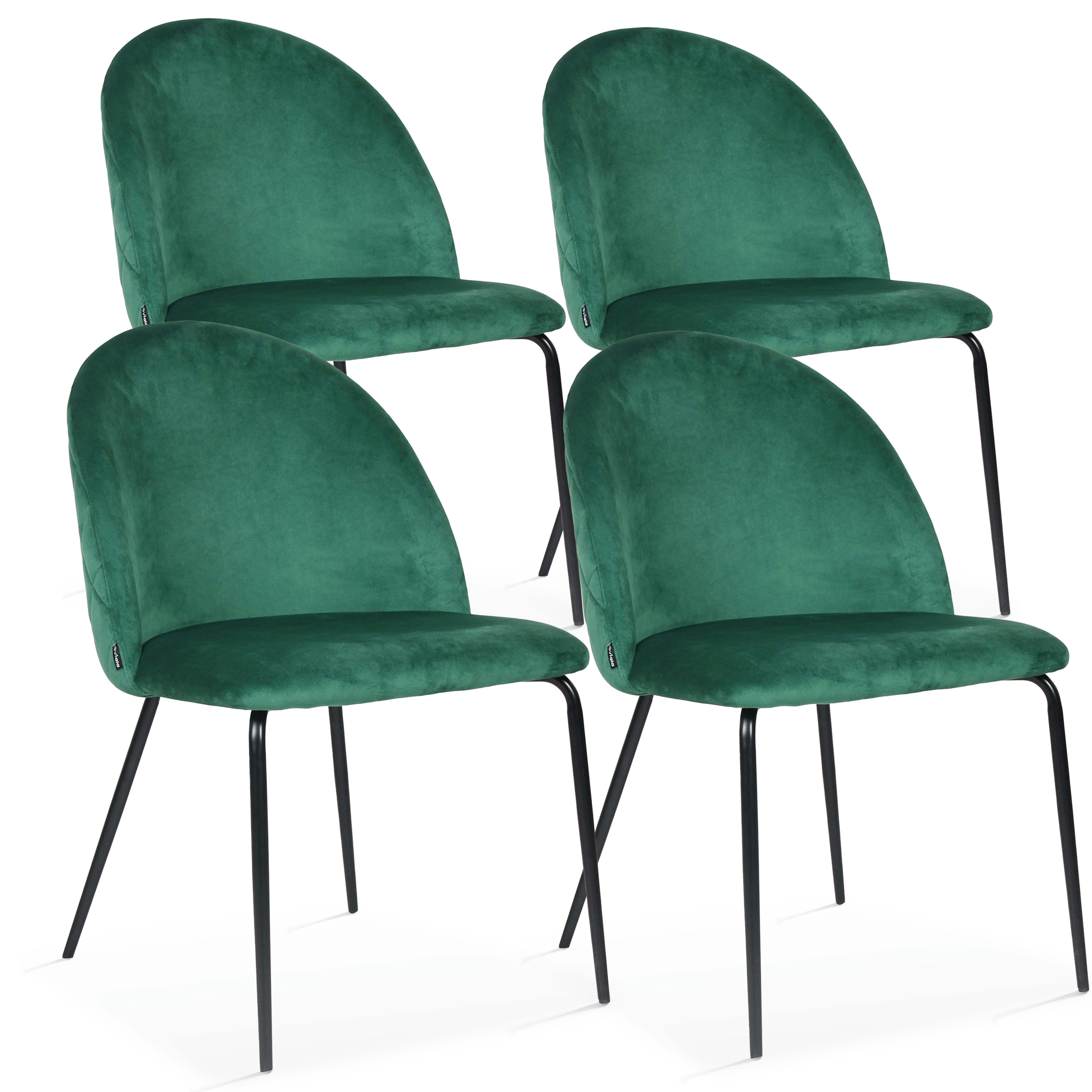 CHESTER - Lot de 4 chaises en velours vert foncé