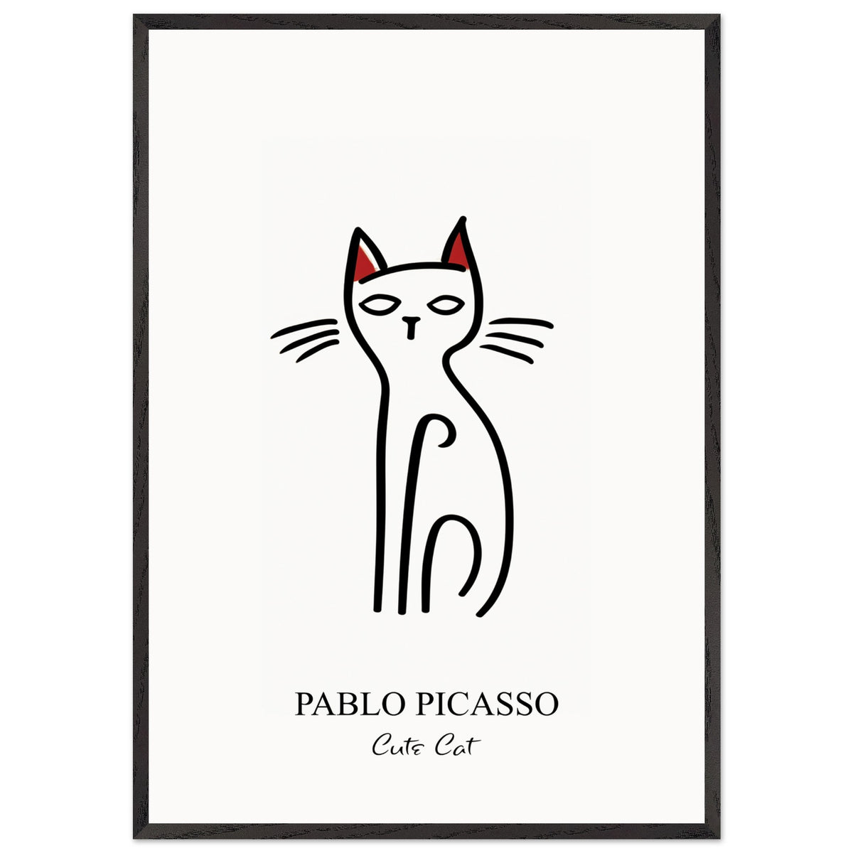 Artfulprints Poster met Lijst Pablo Picasso - Cute cat  - 70x100 cm - Zwart / Wit