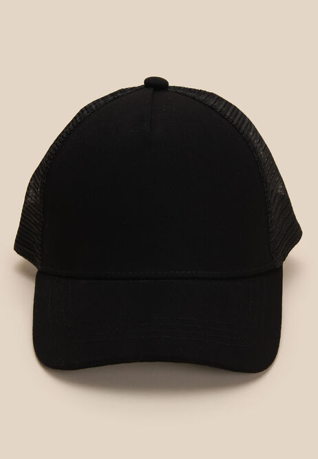 Older Boys Black Cotton Trucker Cap