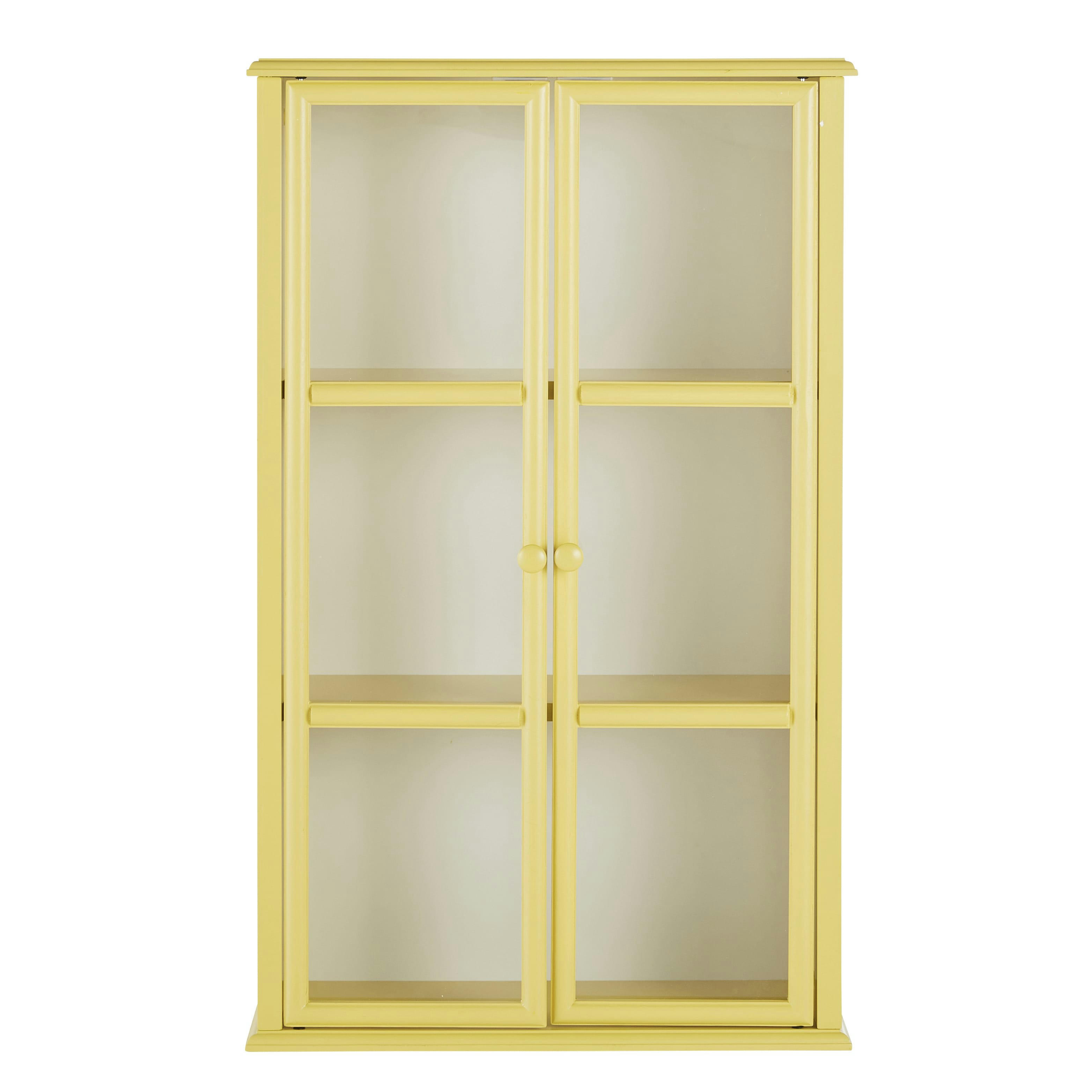 MATHILDA - Etagère murale jaune 2 portes en verre
