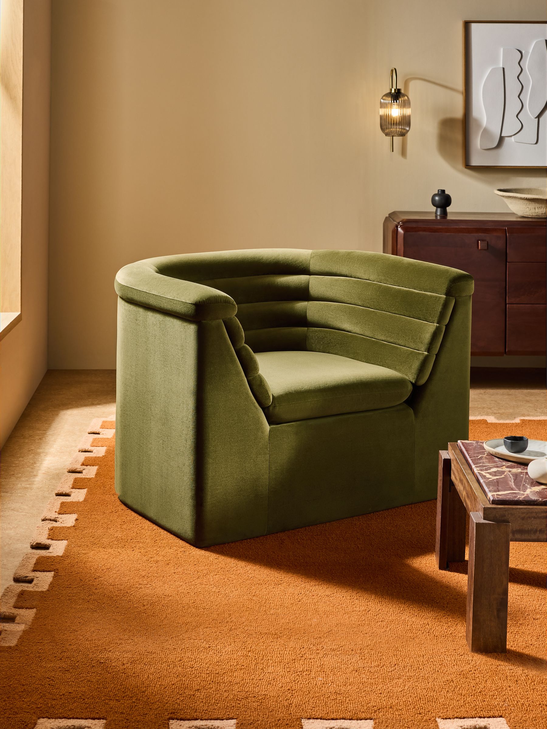 Olive Green Velvet Lineari Accent Chair