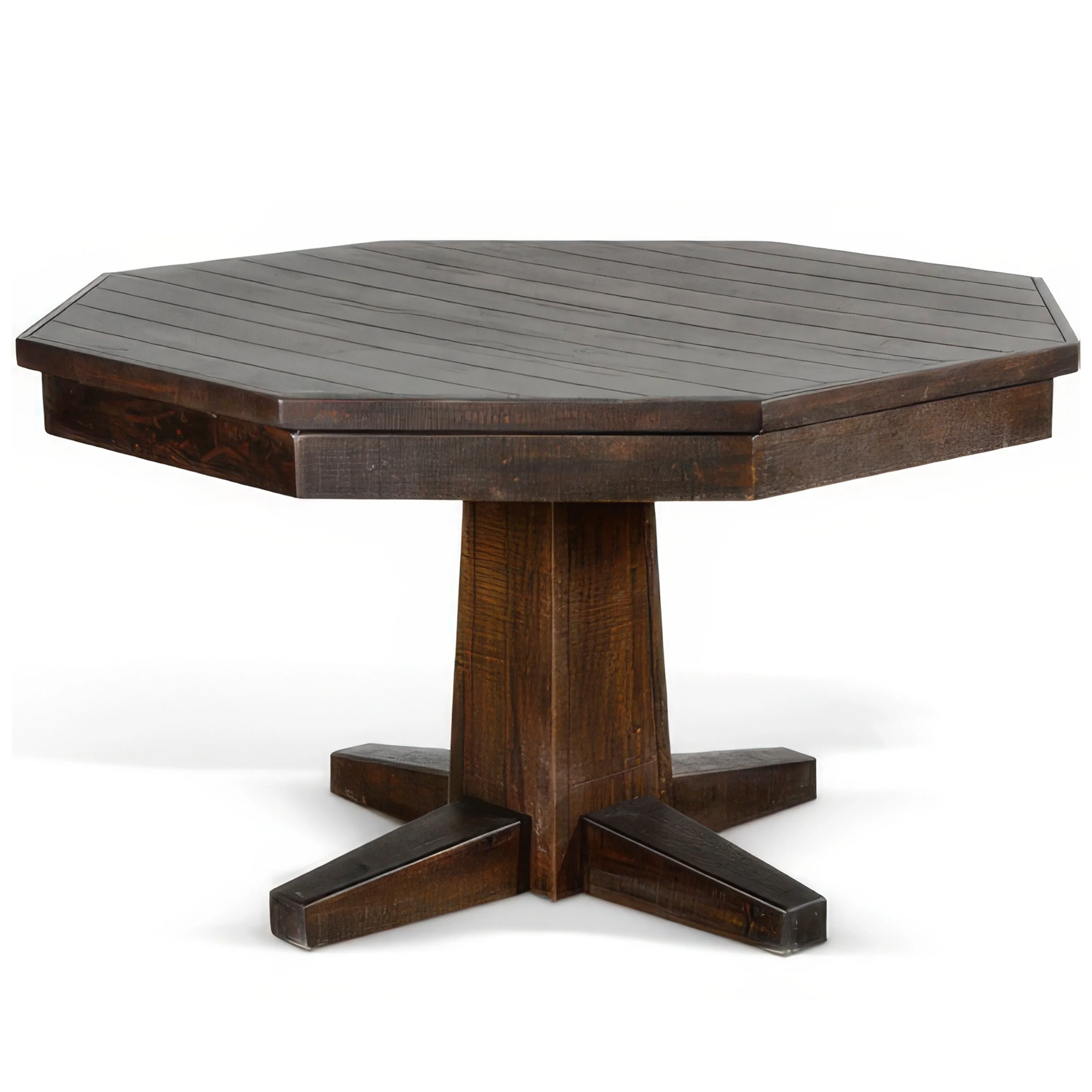 Flint Dining Table w 53 Inch Reversible Game Octagonal Top, Dark Brown