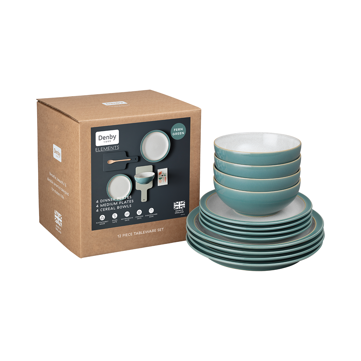 Elements Fern Green 12 Piece Dinner Set