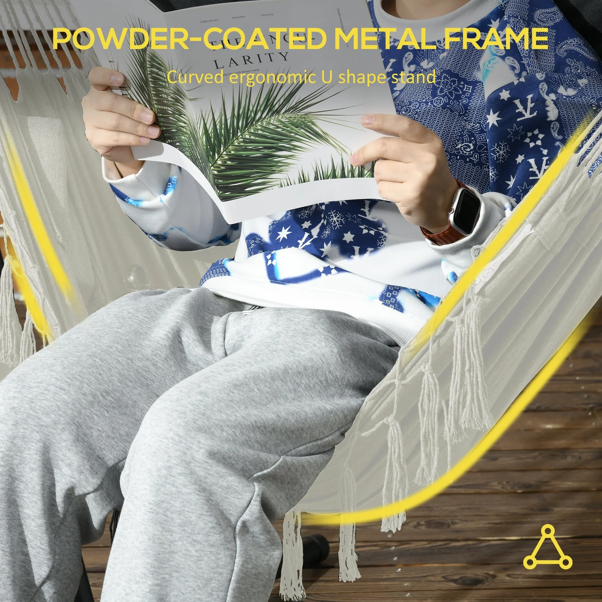 Outdoor Swing Hammock Chair with Side Pocket & Headrest Hanging Swing Chair Lounge Chair Rocking Chair with Stand