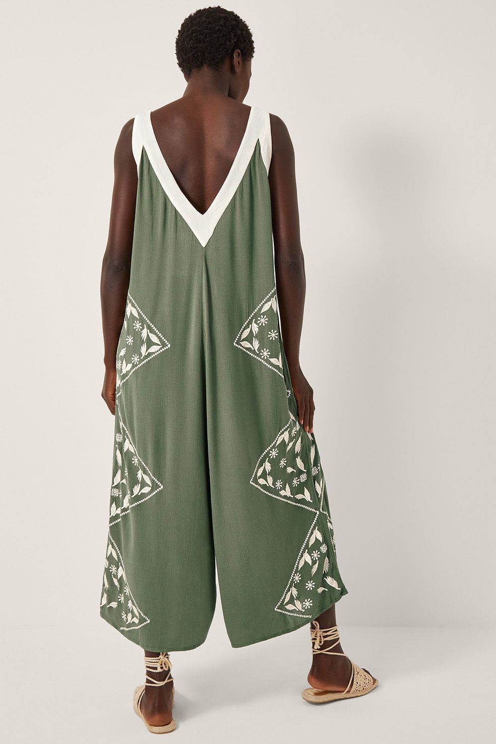 Monsoon Rhea Embroidered Culotte Romper Green