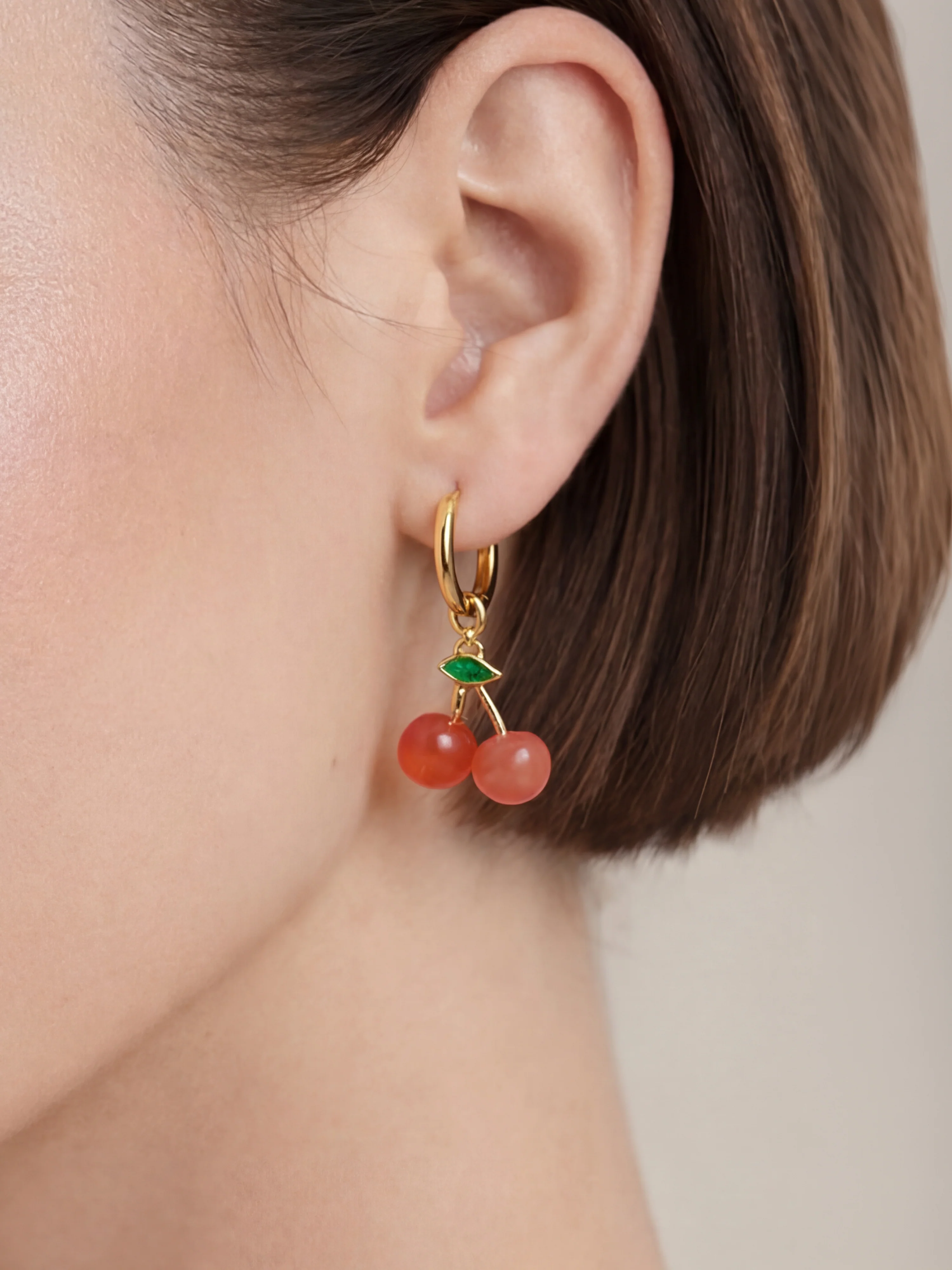 Harvest — Jade Stone Charm Earrings in Cherry
